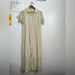 The Nines By Hatch Maternity Ivory Green Polka Dot Button Front Prairie …